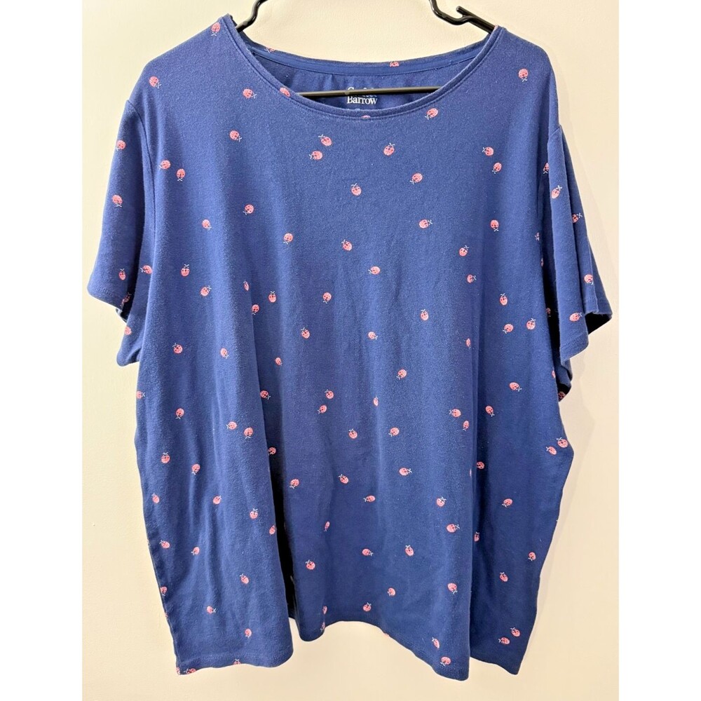 Whimsical Lady Bug Print Women's Top Blouse Plus 2X Quirky Indie Coastal Granny